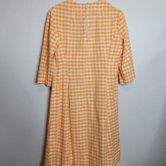 Vintage Dress Handmade Orange White Check Zip Back 3/4 Sleeve Size 10/12 - Picture 8 of 8
